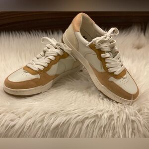 Madewell Court Sneakers- White- Camel, Cream, and Dusty Rose Suede Accents